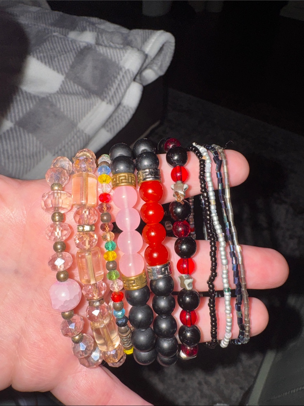 Stack of beaded bracelets